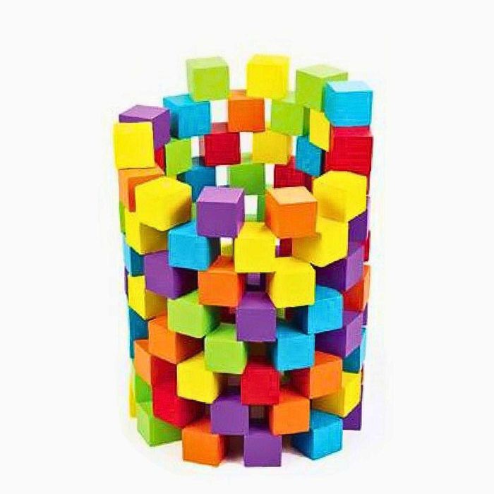 Дървена образователна играчка 100 кубчета цветни конструктор