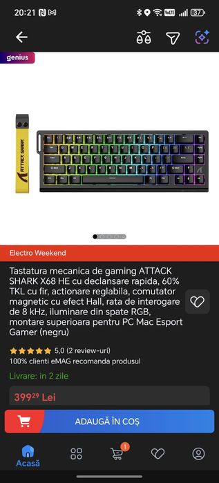 Tastatura mecanica de gaming ATTACK SHARK X68 HE 60%