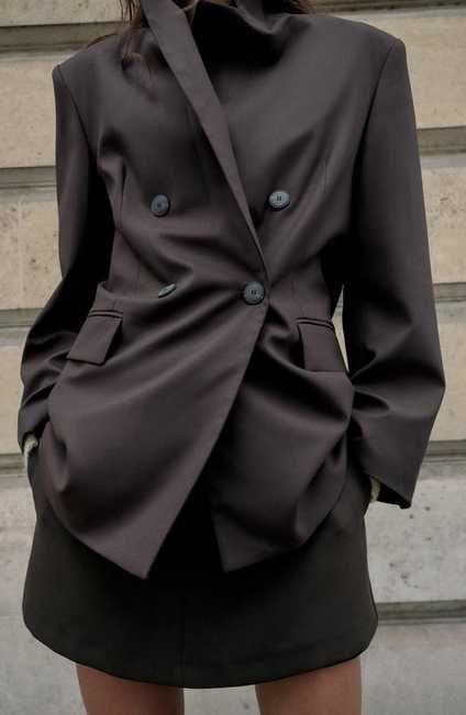 ZARA ДВУБОРТНЫЙ БЛЕЙЗЕР ОВЕРСАЙЗ chocolate brown XS (фактически M-L)