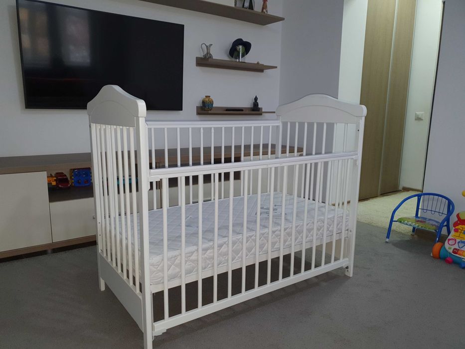 Patut culisant alb + saltea Cocos 12 cm