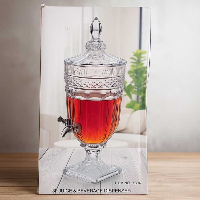 Луксозен стъклен диспенсър за сок и напитки 3L с капак и кранче