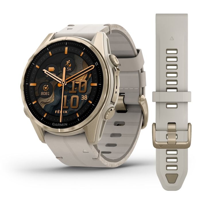 Ceas GARMIN FENIX 8 Amoled Sapphire 43MM Soft Gold / Pachet Cadou