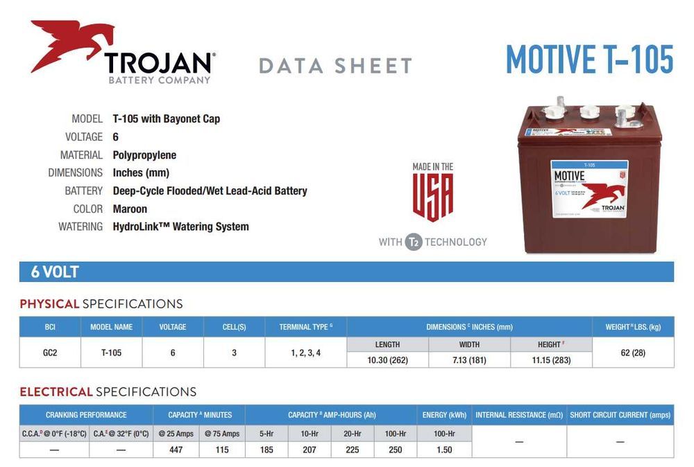 Baterie Trojan pentru JLG 6V 185Ah capacitas C5-on