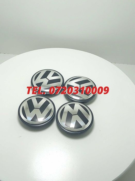 Pachet 4 Buc Capace Janta Aliaj Negru - Cu Argintiu Vw Pentru Inlocuire Reparatie Sau Completare Echipament Compatibile