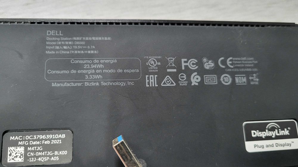 Docking Station Dell D6000 Universal Dock USB 3.0, USB-C + incar 130W