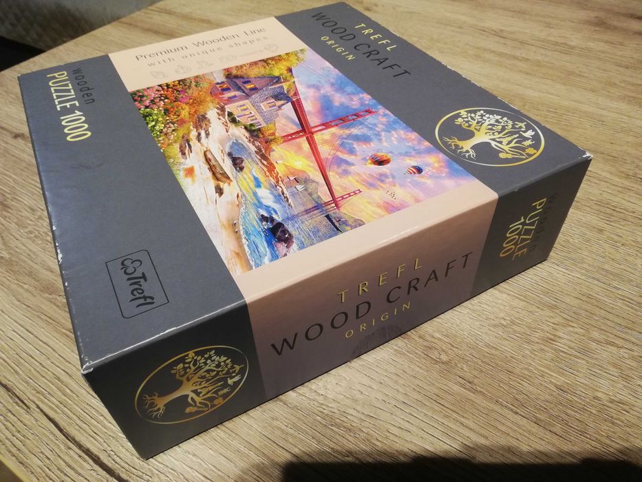 Дървен пъзел Trefl - Wood Craft, Залез над Golden Gate, 1000 части