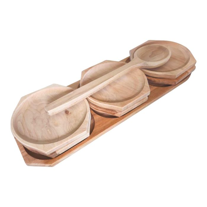 Set forma rotunda din lemn pentru servire – 8 piese cu lingura pentru gulas, , Artker,