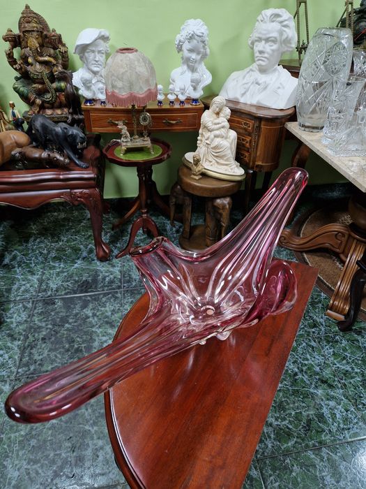 Уникална огромна антикварна кристална фруктиера Мурано