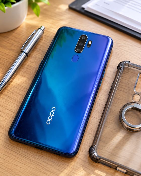 OPPO A9 2020 – 128GB, 4GB RAM, Marine Green, 48MP, baterie 5000mAh + husă cu suport BONUS + cablu USB-C incarcare rapida