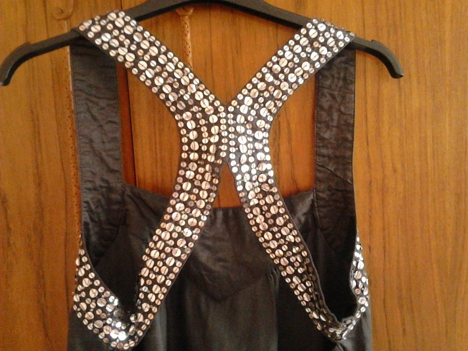 Rochie matase+bumbac, Blackout, noua, mar 40/M, gri cu paiete argintii