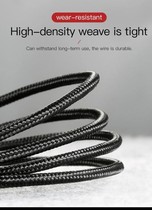 Светещ LED, устойчив кабел черен цвят  за зареждане и синхронизиране д