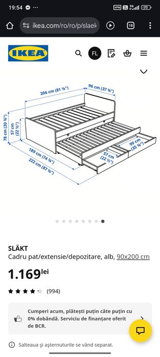 Mobila camera copil - Pat IKEA SLAKT + set mobila