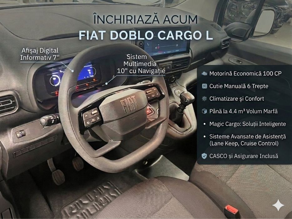 De Închiriat Fiat Doblo Maxi L2 (4.4 m³)• Casco + Rovinietă
