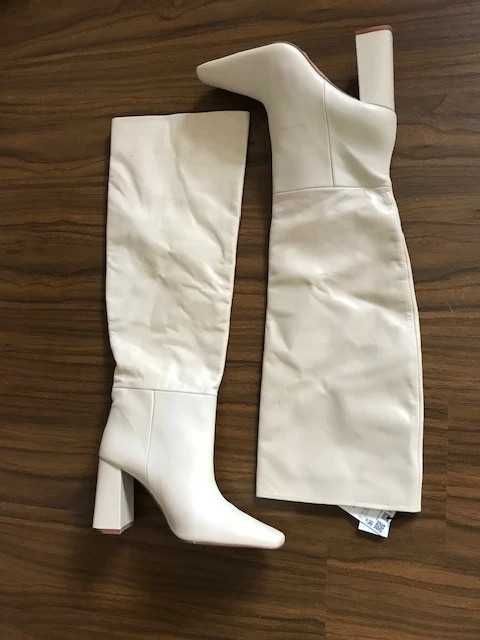 Zara cizme piele naturala tubice bej toc mic peste ghenunchi