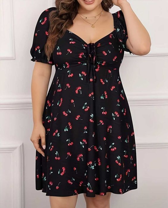 Кокетна  лятна рокля с черешки XXL