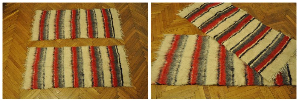 Set 3 covoare de lana, covor lana lucrat manual, in valiza vintage