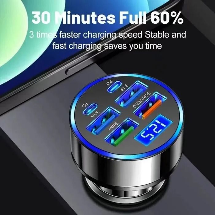 Incarcator Auto 12 V cu tip C și USB Fast Charger și indicator voltaj