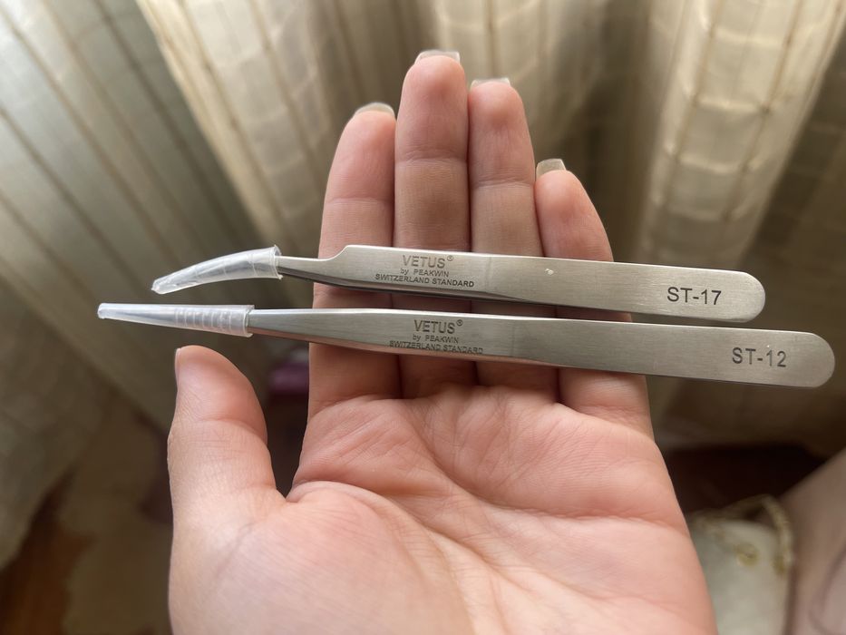 Пинцеты Vetus прямой и изогнутый наращивания ресниц