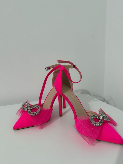 Pantofi Fuchsia cu Fundă și Ștrasuri mărimea 40