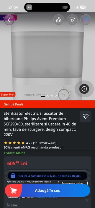 Sterilizator si uscator biberoane Philips
