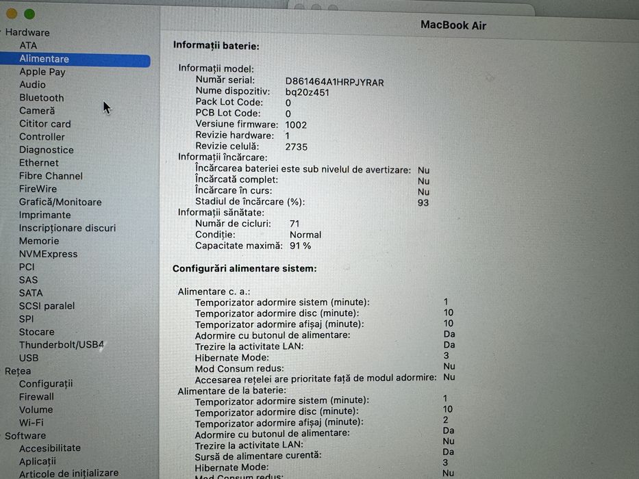 Vând Macbook Air 13 M1, 2020, 256/8 GB