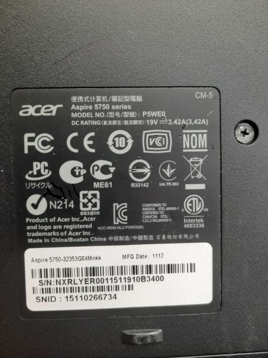Acer aspire 5750
