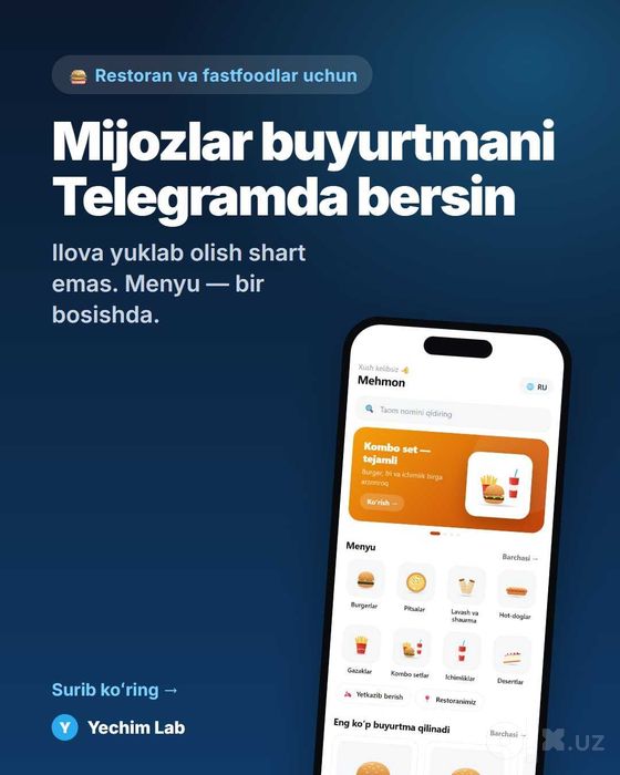 Restoran va doʻkon uchun Telegram bot + Mini App — 3 kunda tayyor