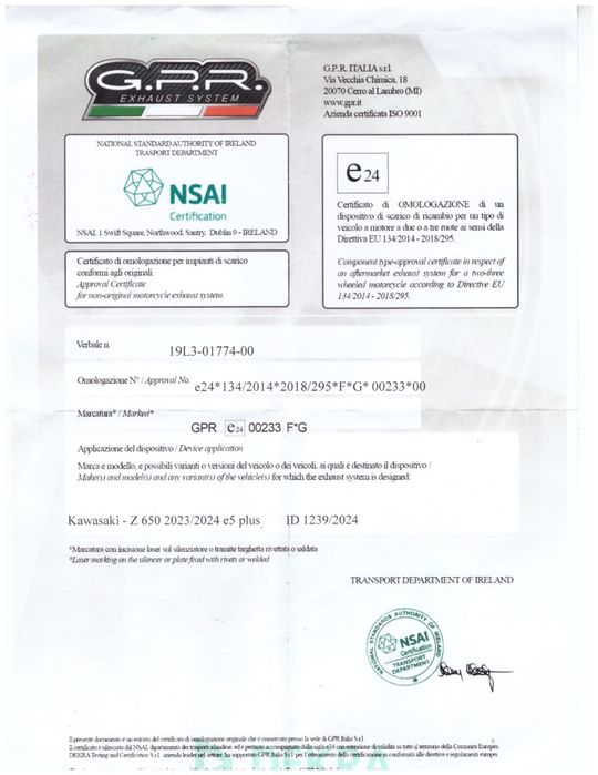 Sistem de eșapament complet GPR Furore Nero pentru Kawasaki Z650 2023