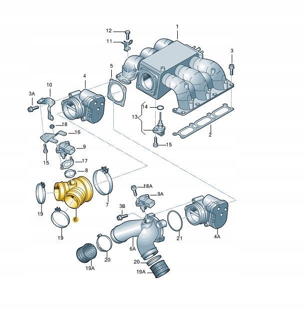 Furtun filtru aer Audi A4, 1997-2001; A6, 1999-2005 Motor 2,7 T/2.7 V6 T Benzina, De Silicon, OE: 078133356t,