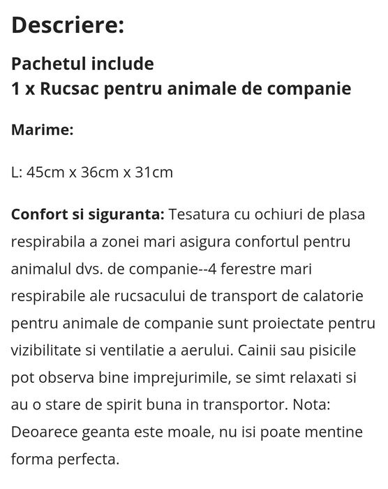 Ruscac transport animale de companie,  Nou, pana la 15kg