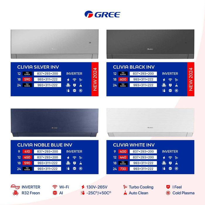 Кондиционер GREE 12/18/24 CLIVIA White Inverter GWH12AUCXB-K6DNA1A