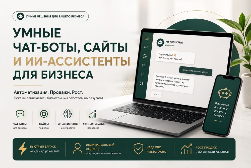 Умные Чат-боты, Сайты и ИИ-ассистенты для бизнеса