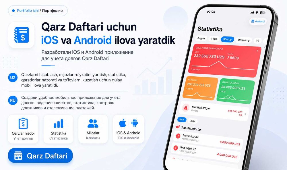 Мобил илова яратиш, Разработка мобильных приложений Android, iOS APP