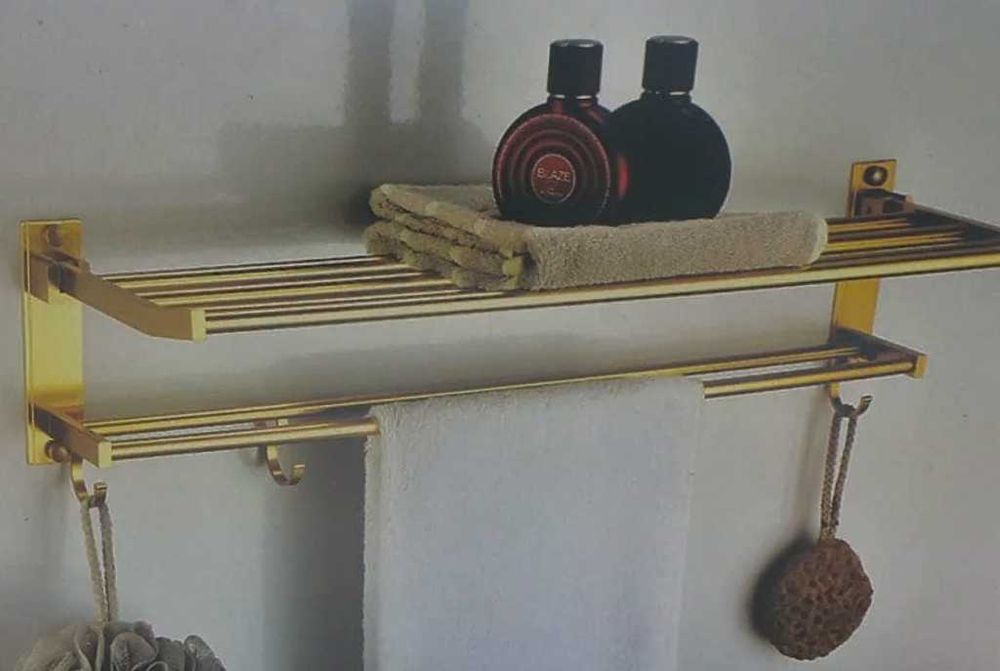 Двуетажна алуминиева поставка за хавлии със златно покритие за баня