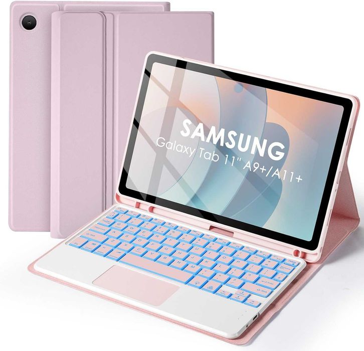 Нов Samsung Galaxy Tab A11 Plus A9 Plus калъф кейс с клавиатура тъчпад подсветка таблет Самсунг