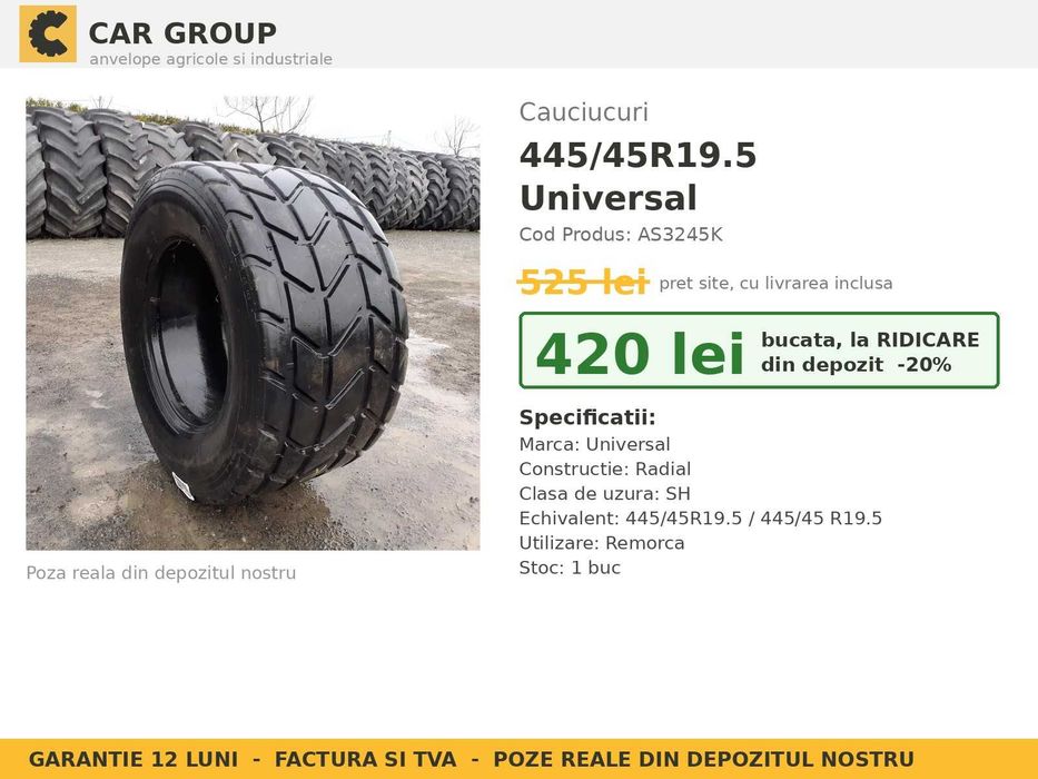 Cauciucuri 445/45R19.5 445/45 R19.5 44545R195 Universal ANVELOPE Semiremorca Platforma Joasa Trailer Transport Utilaje SH GARANTIE Factura TVA