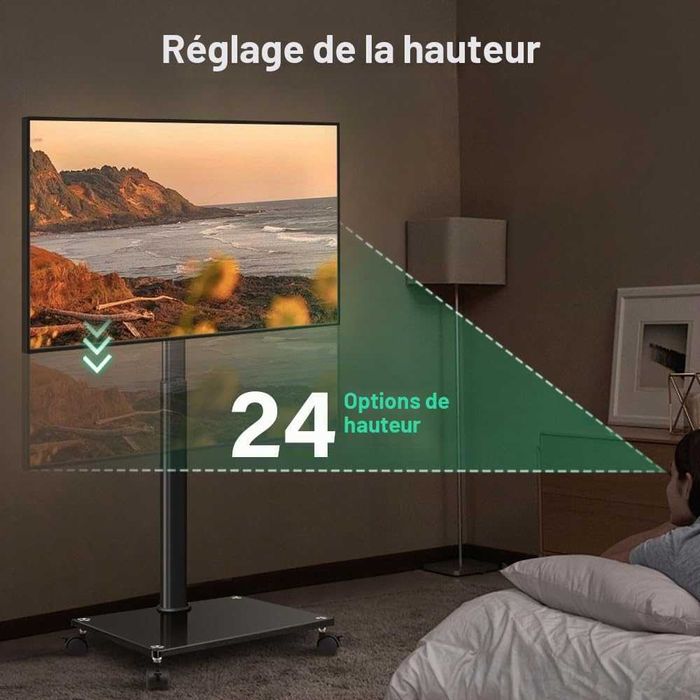 Suport TV FURWOO cu suport pivotant pentru living, sala de sedinte, carucior TV portabil pentru televizoare de 27-65 inch