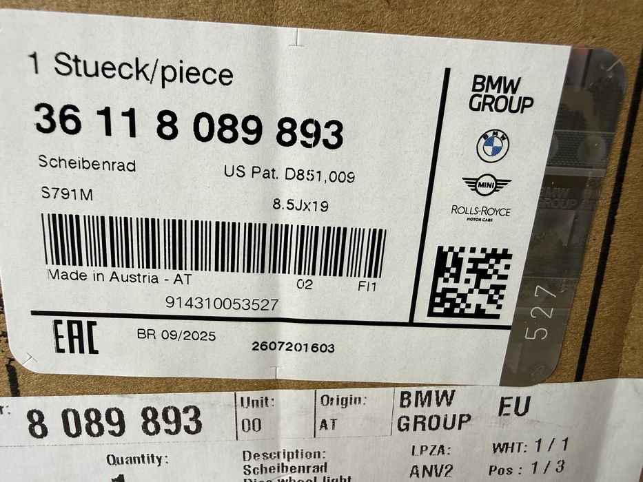 Janta M Sport 19", dimensiuni  J8.5, ET 40, pentru BMW Seria 3 G20/G21