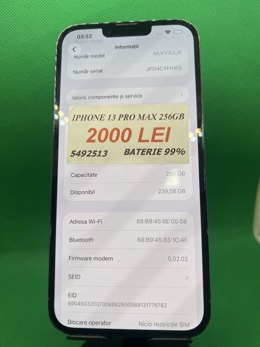 Iphone 13 pro max 256gb 99% bat•Amanet Lazar Crangasi•54925
