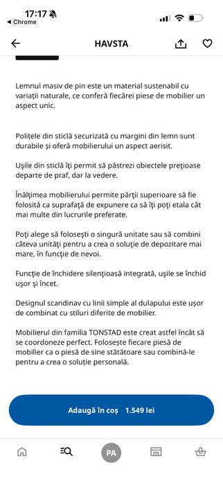 Dulap vitrina lemn masin IKEA