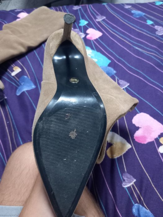 Cizme zara cu toc subtire de piele