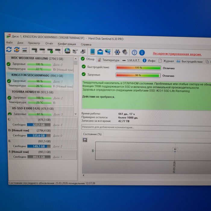 Продам ссд диск 960 гб Kingston