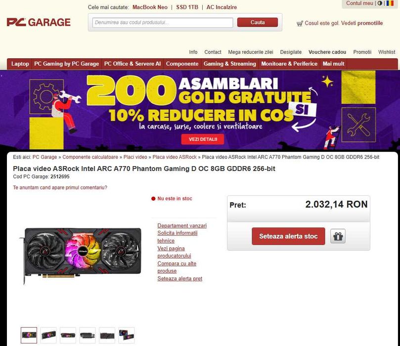 ASRock ARC A770 Phantom Gaming D OC 8GB GDDR6 256-bit garantie 2028