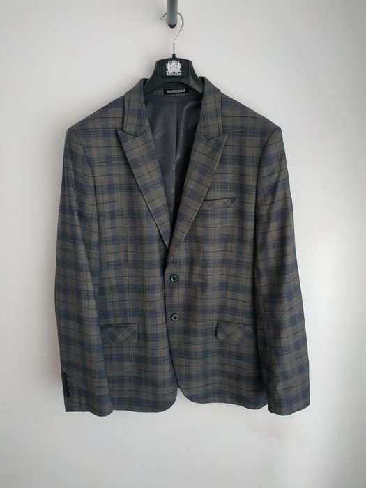 Sacou bărbați Marecom, Nr 58, gri cu dungi albastre și negru, 80% lana