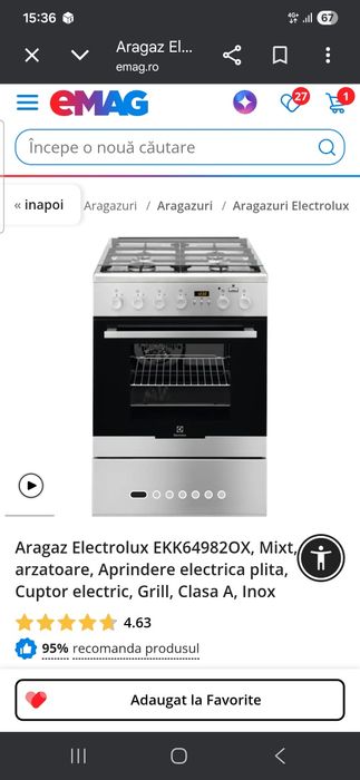 De vanzare aragaz Electrolux mixt cu cuptor electric, latime 60cm, nou sigilat. Pret 1900 lei- cu cat s-a cumparat..