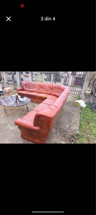 Coltar chesterfield piele + masuta