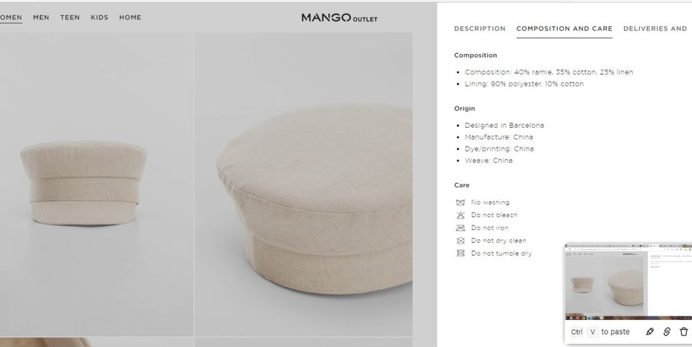 MANGO нов каскет от лен с етикет в цвят екрю