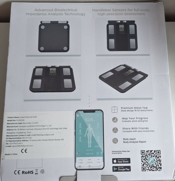 Кантар с биоскенер Fitdays body fat scale