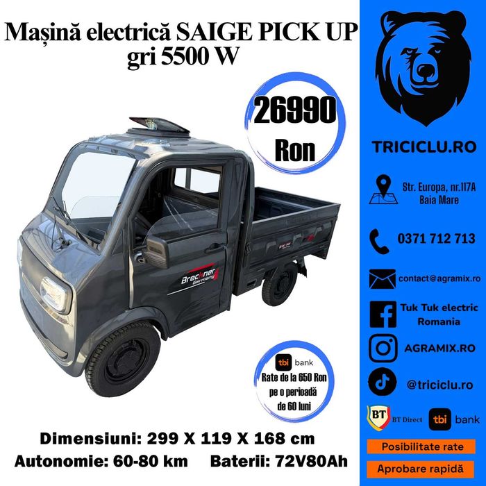 Cvadriciclu electric 5500 W Pick Up nou cu permis Agramix