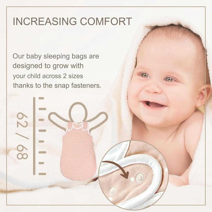 Sac de dormit cocoon bebe bebelusi, 50-56bumbac organic 1 tog. PREMIUM